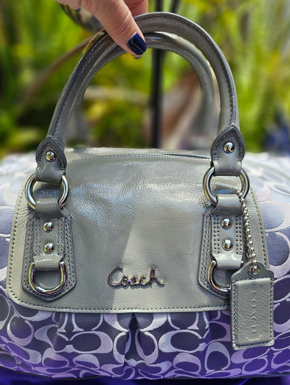 Coach Ashley Gray Pink Signature Jacquard Satchel Crossbody
